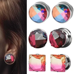 PAIR Stinless Steel Rainbow Double Flared Screw  Tunnel Plug Prong Zircon Ear Gauges Expander Piercing Jewelry 6mm-16mm