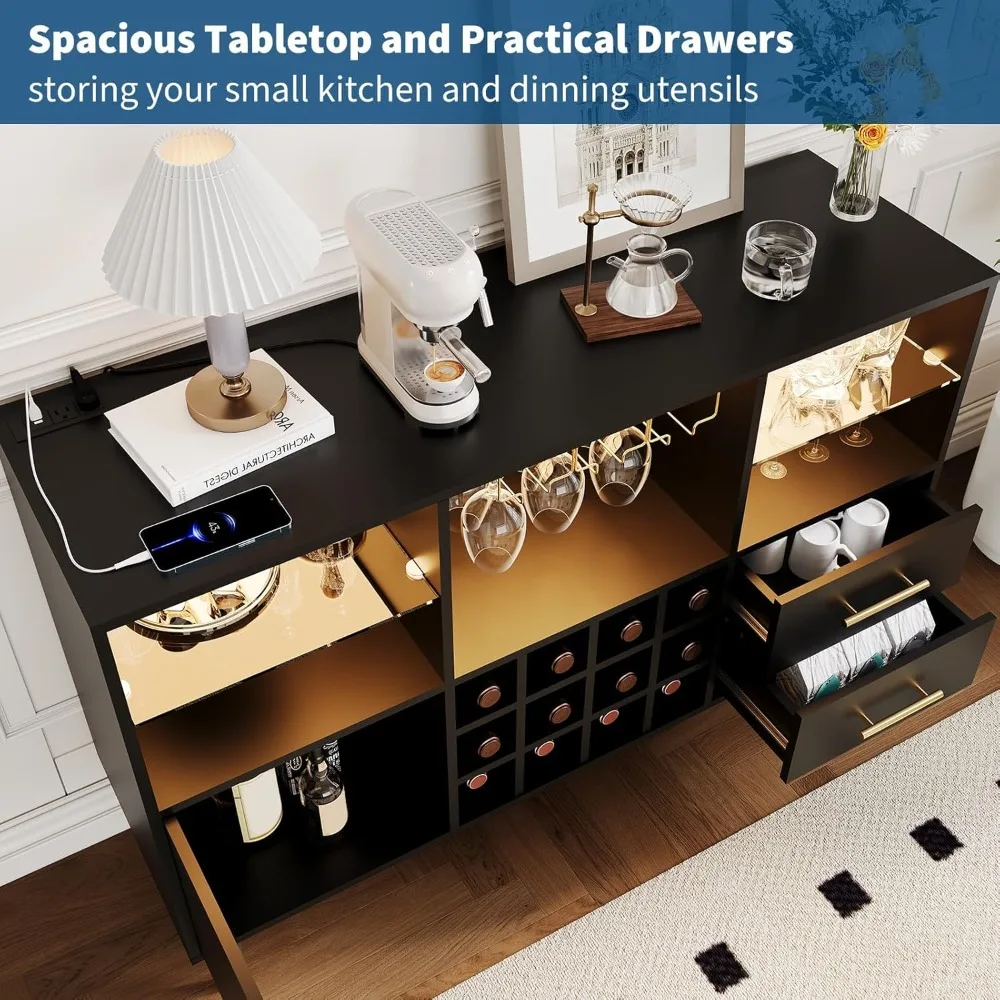 خزانة بار النبيذ المنزلية الحديثة القائمة بذاتها مع إضاءة LED وبار القهوة ورف النبيذ ومحطة شحن #5