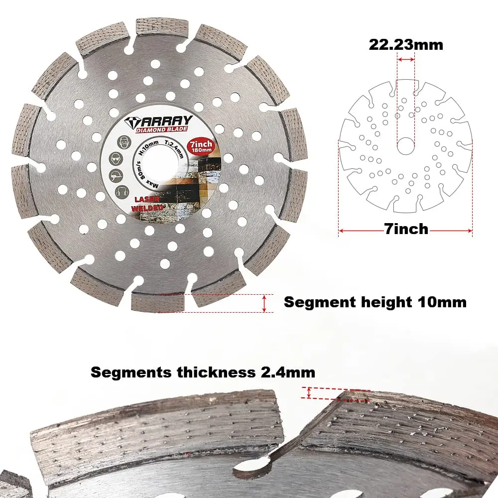 7" 180mmSegment 다이아몬드 톱날 석재, 대리석, 화강암, 벽돌, 벽돌, 콘크리트 절단용 콘크리트 타일 블레이드