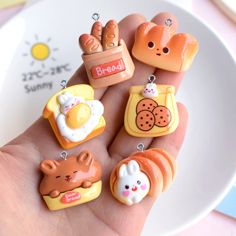 

20Pcs Simulation Bread Toast Resin Charms Fake Food Cute Earring Bracelet Keychain for Jewelry Making DIY Cartoon Pendants