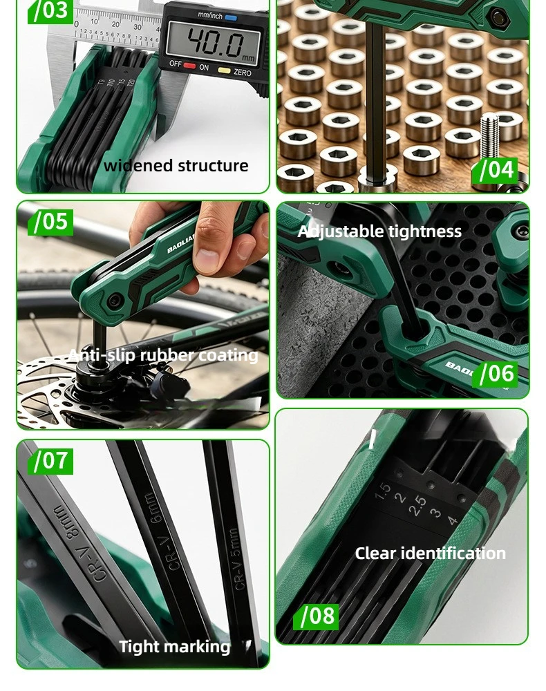 BAOLIAN 8-in-1 CR-V Metrischer Klappbarer Sechskantschlüssel-Satz Pflaumenblüten-Schraubendreher Geschwärzt und Rostfrei für Fahrradwartung – Detail 4