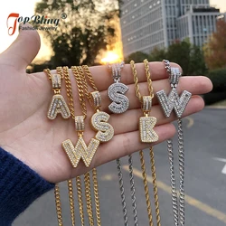 TopBling Savage Initial Letters Necklace Stainless Steel 26 A-Z Pendant Shiny Chain Necklace Hip Hop Men Women Jewelry