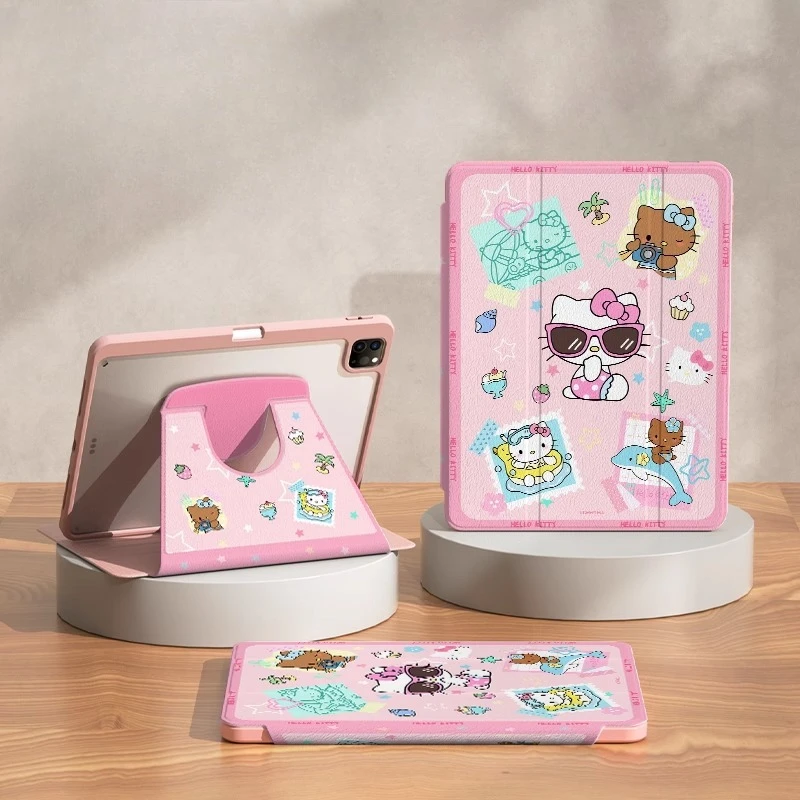 

MINISO Hello Kitty For iPad Case Funda ipad A16 A17 9th 10th 11th Gen Protective Shell Air 3 4 5 M2 M3 Pro 4 5 6 M4 Tablet Cover