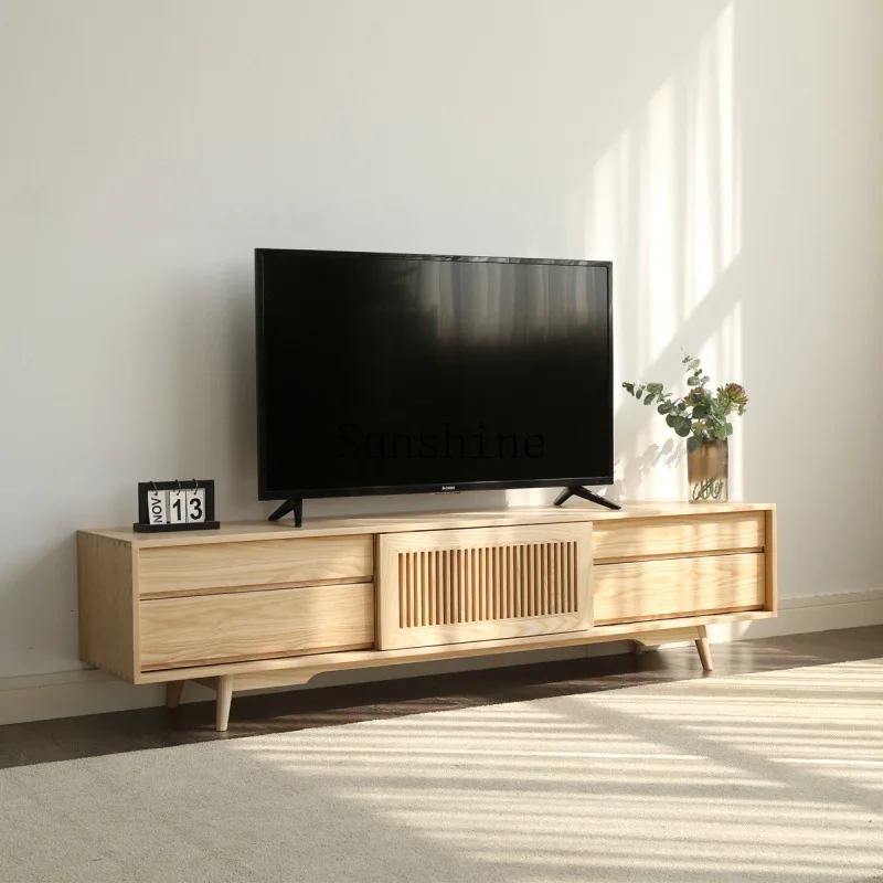 

Solid wood grille cabinet living room low storage new Chinese audio-visual cabinet