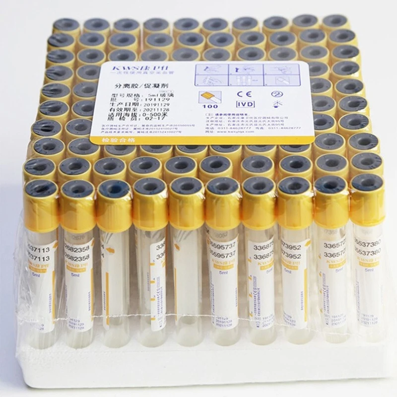 100 sztuk PET 3ML/5ML wirówka laboratoryjna tubka żółta czapka próżniowa tubka do zbierania żelu i aktywatora skrzepu 12X75mm