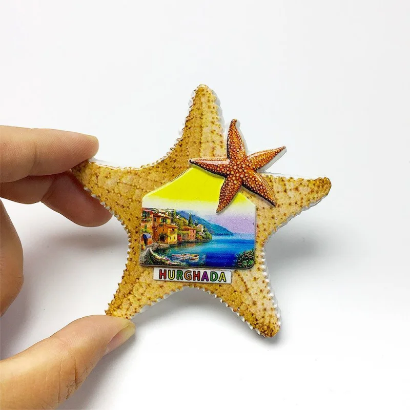 

Egypt Hurghada Fridge Magnet with Seaside Scenery, Starfish & Historic Houses, Cute Home Decor Refrigerator Accessory