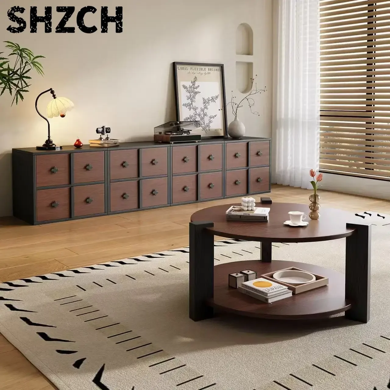 Round Coffee Table with Storage,31.5
