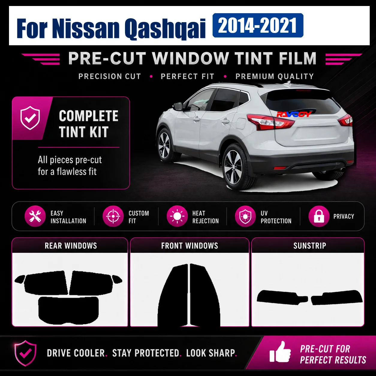 For Nissan Qashqai 2014-2021 Window Tint Film Premium Front & Rear Window Anti-Glare Privacy Film