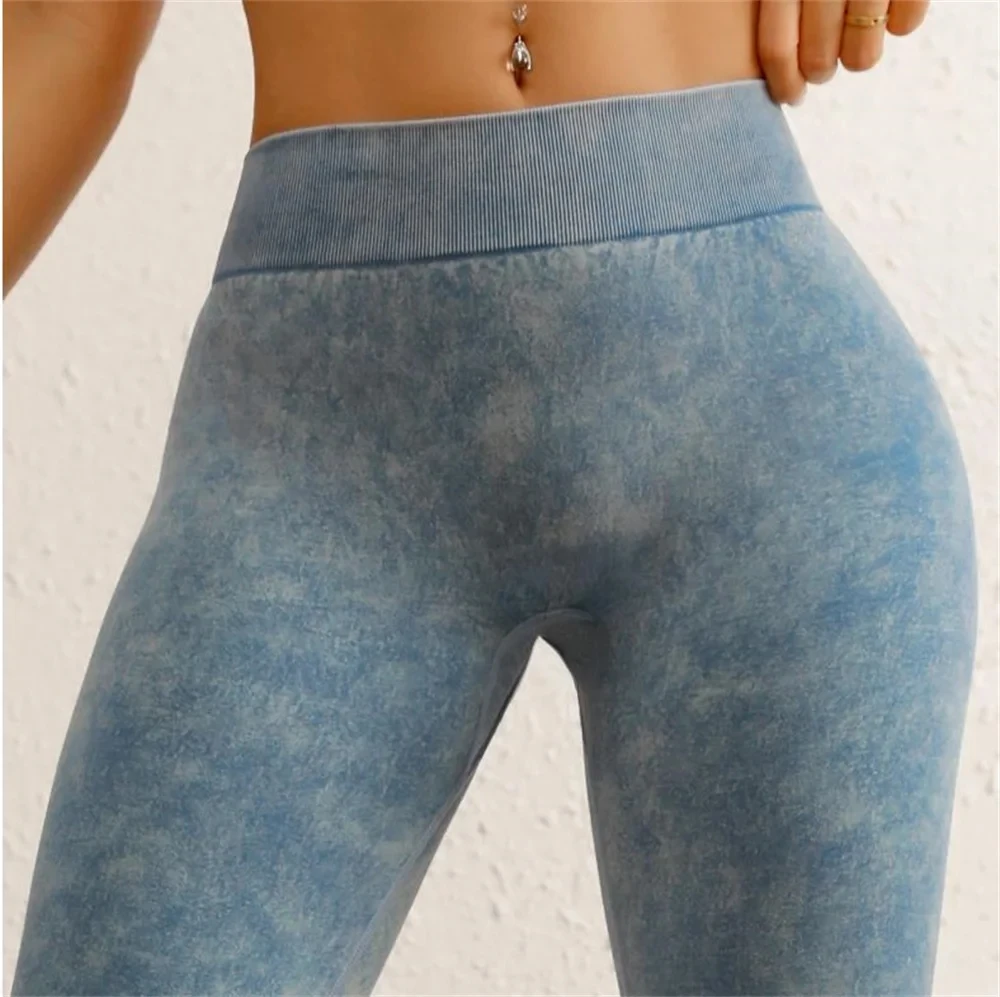 Washing Seamless High Stretch Sports Yoga Shorts Women V Back Hip Gym Cycling Elastic Tights Denim Active Exercise Shorts