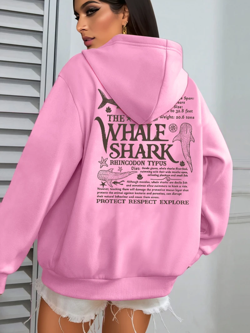 Kreativer Walhai mit Buchstaben-Print, Damen-Streetwear, weiche, trendige Kapuzenpullover, einfarbige, warme Kleidung, lockerer Hip-Hop-Hoodie. – Detail 14