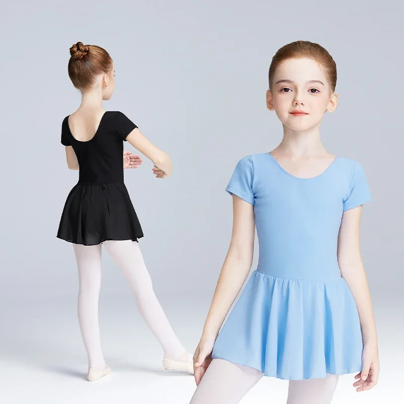 Girls Ballet Leotards With Tutu Chiffon Skirts Dress Short Sleeve Gymnastics Yoga Skate Ballet Kid Stage Practice Dancewear