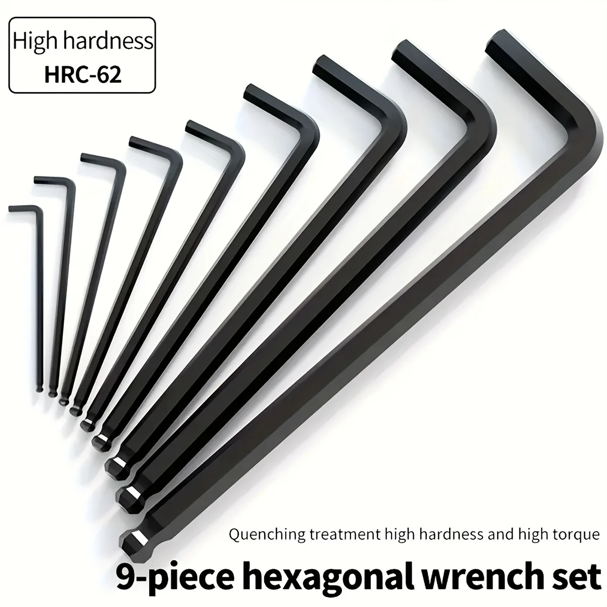 9-Piece,Hex Key Allen Wrench Set, Ball End Hex Key Set, Metric L-Wrench Chrome Vanadium Steel Industrial Grade