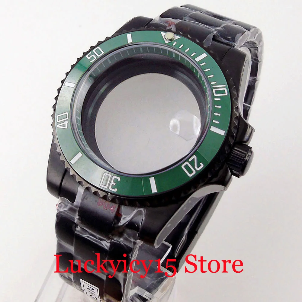 40MM Fit NH35NH36 PT5000Movement Automatic Men Watch PVD Watch Case Blue/Green Ring Sapphire Glass Ceramic Bezel Steel Bracelet