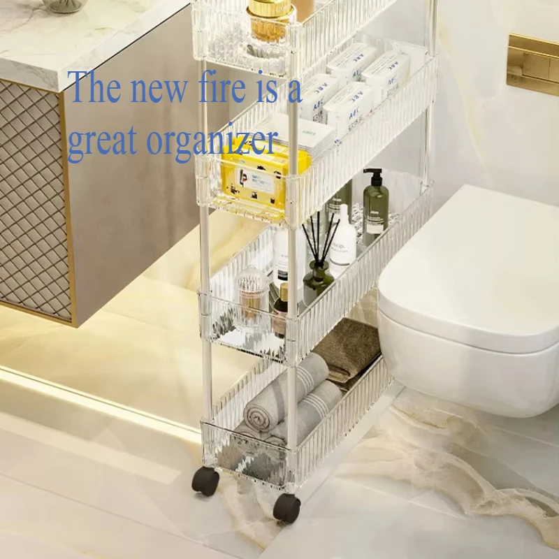 Acrylic Clear Trolley Rack Movable Rolling Utility Cart Narrow Gap Storage Rack with Wheels Bathroom Removable Shelf 2/3/4 Layer