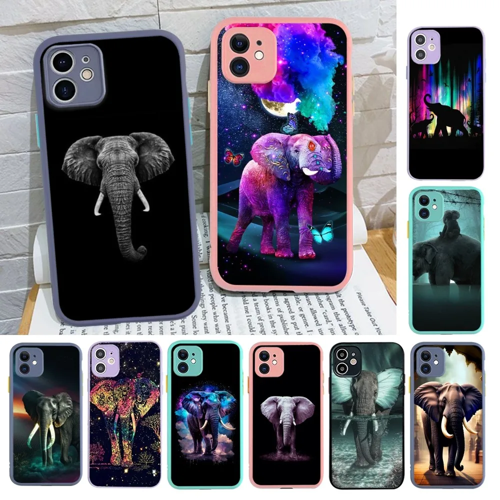 Animal Elephant Phone Case for iPhone 14 11 12 13 Mini Pro Max 8 7 Plus X XR XS MAX Translucent Matte Cover