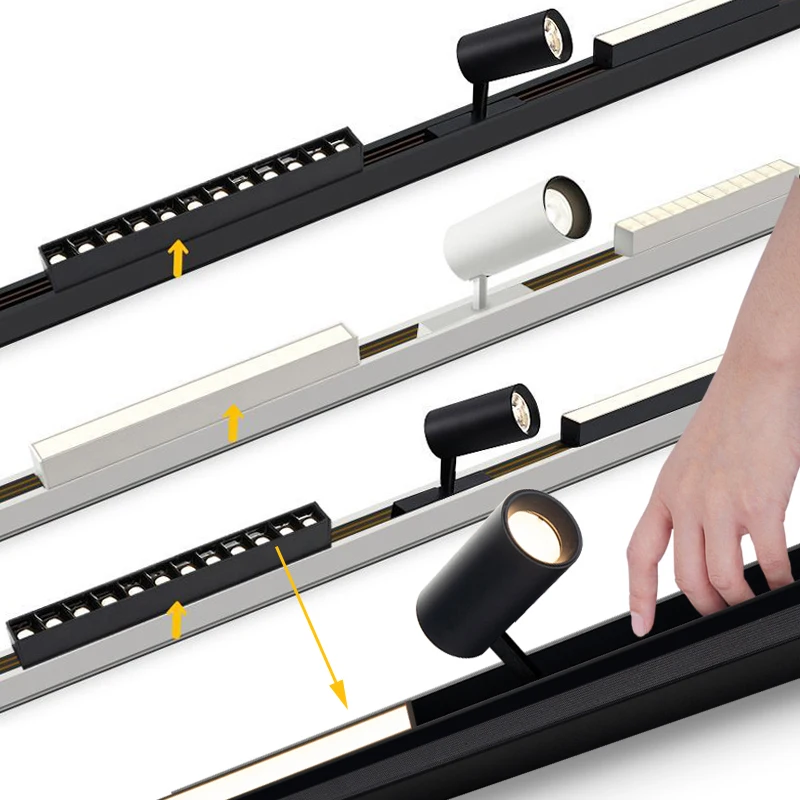 Modern Magnetic Track Lights LED Ceiling Lamp Rail Magnetic Light Fixture APP Smart System Adjustable Grille Spotlight