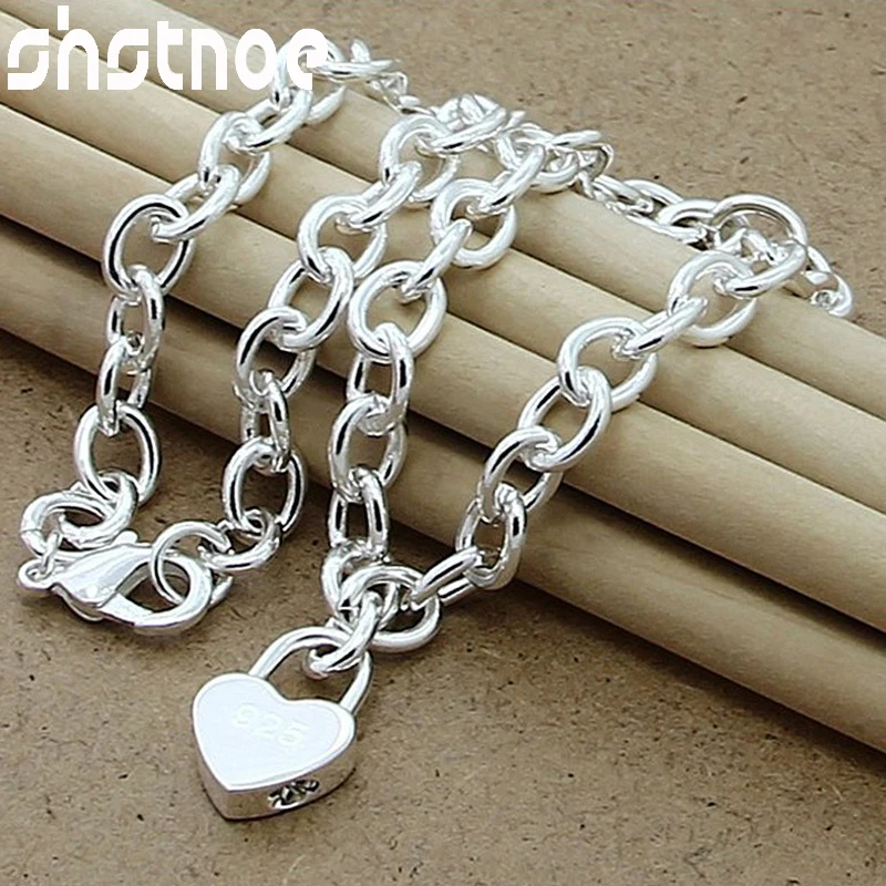 

SHSTONE 925 Sterling Silver Heart Lock Pendant Chain Necklace For Women High Quality Engagement Wedding Fashion Charm Jewelry