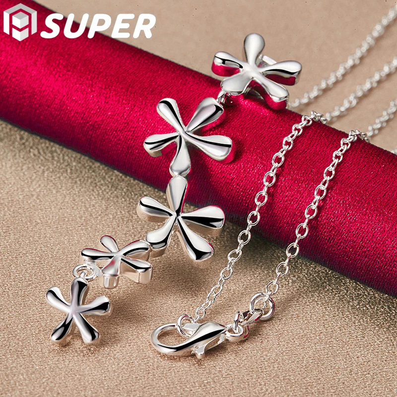 

925 Sterling Silver 16/18/20/22/24/26/30 Inch Chain Flower Long Pendant Necklace For Woman Wedding Engagement Jewelry