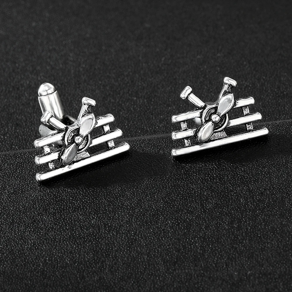 Vintage Aircraft Propeller Shaped Mens Cufflinks Retro Biplane Battle-plane Design Sleeve Button