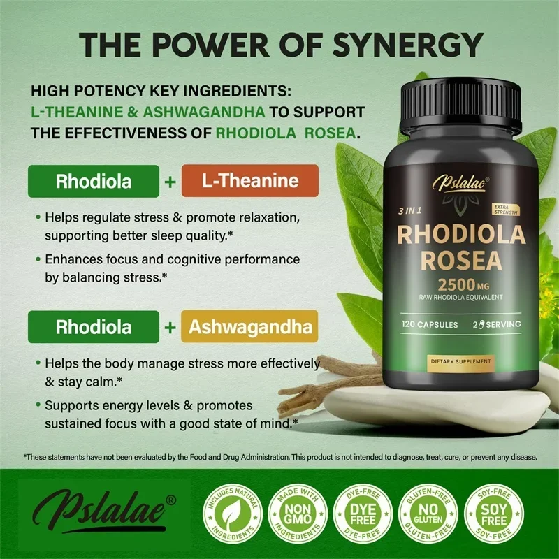مكمل Rhodiola Rosea Max - 120 كبسولة - تخفيف التوتر والمزاج والتركيز والطاقة 2500 ملجم