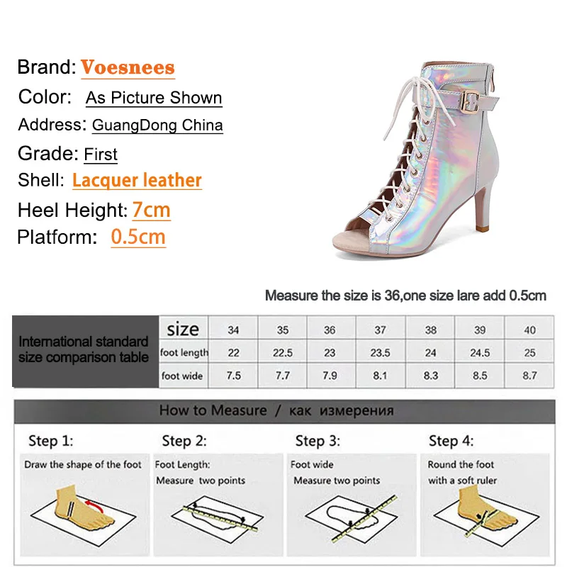 Sexy Lace Up Hollow Out Cool Boots Women Slim Heel Jazz Dance Shoes Summer 9CM Silver Color-Changing High Heels Big Size Booties