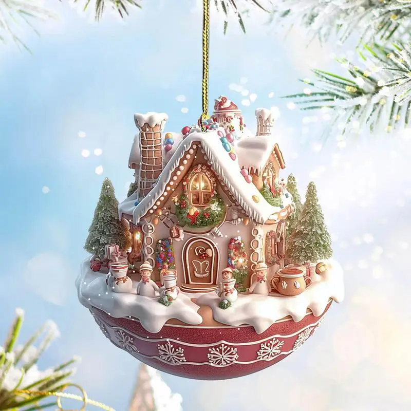 Акриловое украшение для кофейной чашки, 2D художественный брелок, подвеска, Рождественский снежный дом, подвеска, украшение, подвеска в виде рождественской елки, украшение