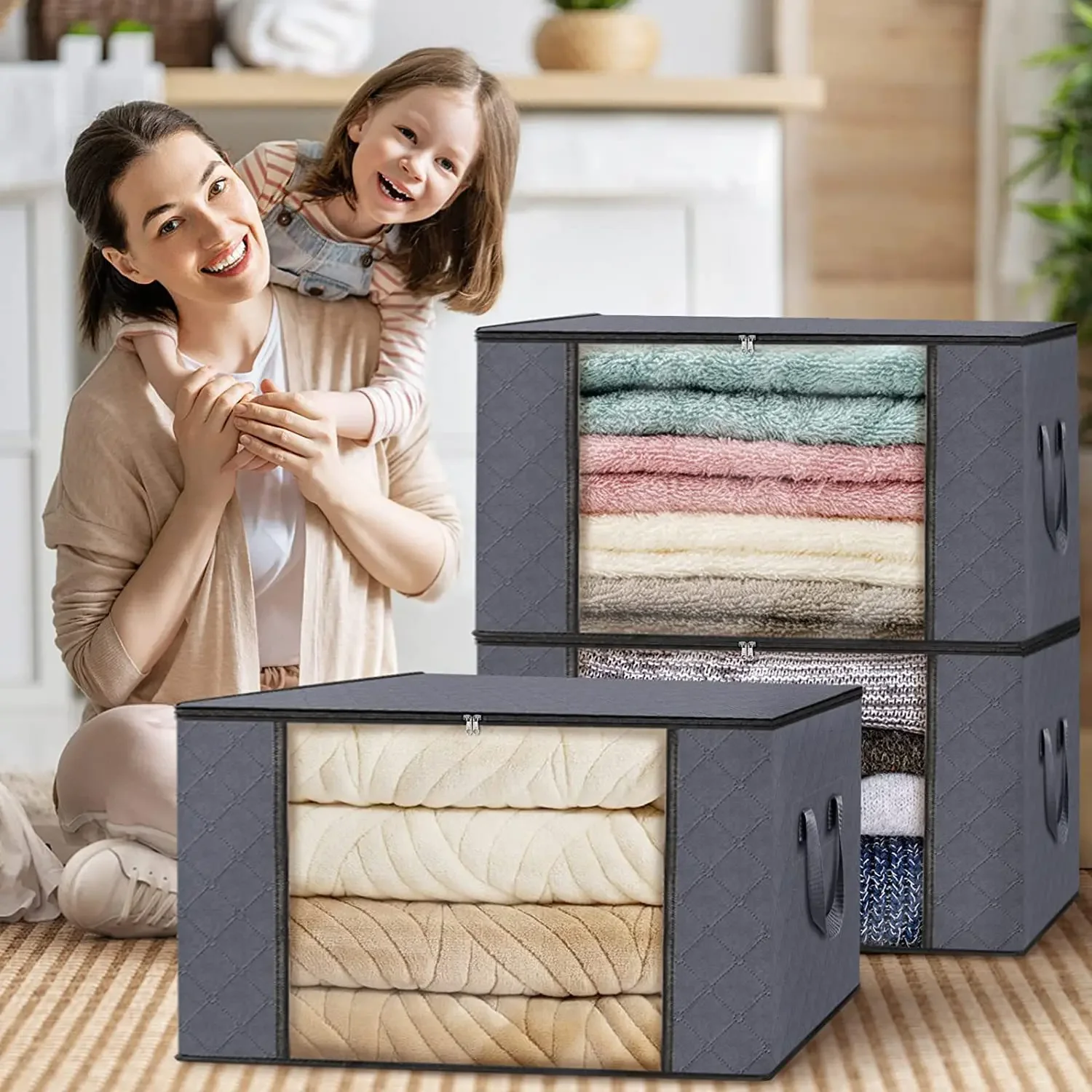

Large Clear Airtight Storage Boxes with Lid - Stackable Moisture-Proof Organizers for Clothes, Blankets & Home Decluttering