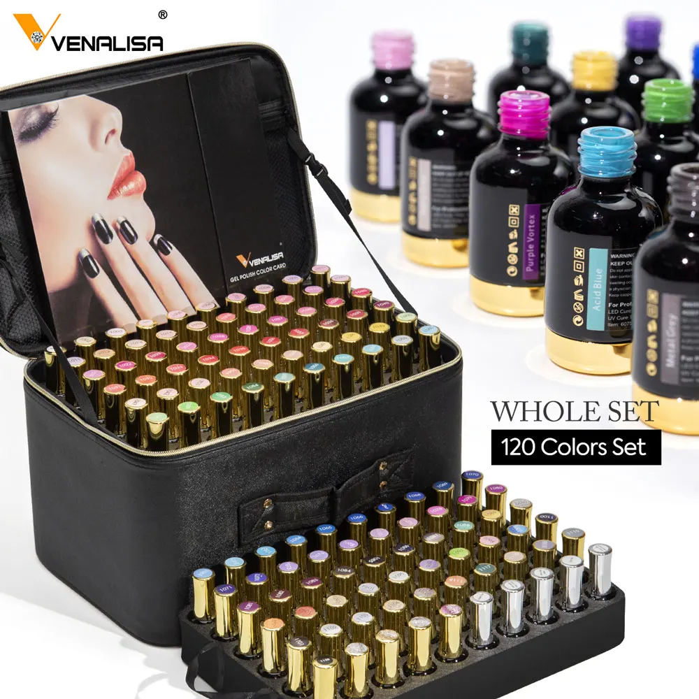 VENALISA – ensemble complet de vernis Gel pour Salon de manucure, Kits de vernis Gel d'occasion, Palette de couleurs de luxe, paillettes brillantes, à tremper, 120 pièces x 12ml