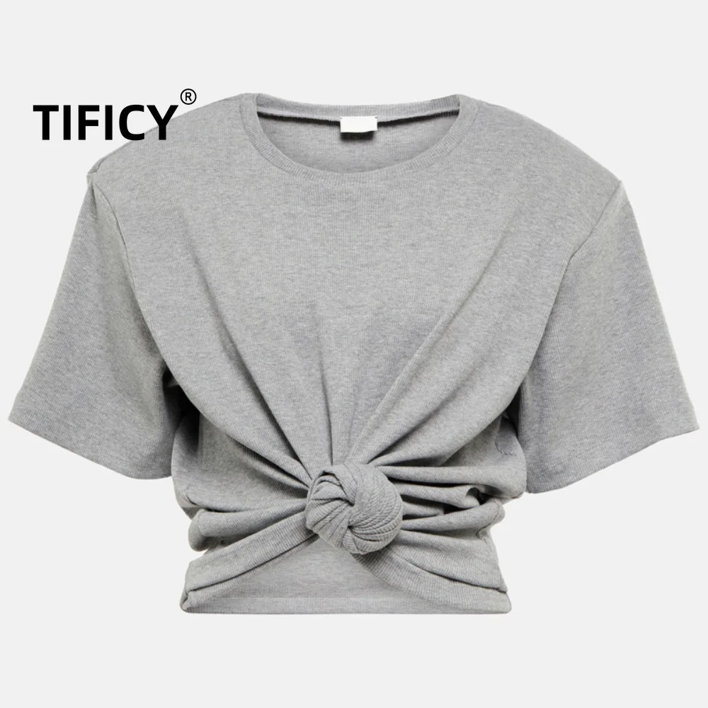 TIFICY High Street Tees Crop Tops Women's Creative Spring Urban Style Cotton Pullover Short Sleeved Round Neck Fitting T-shirt
