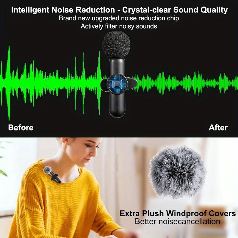Microfone Lavalier Sem Fio USB C, Microfone de Lapela Mini Sem Fio com Cancelamento de Ruído para Streaming e Gravação de Vídeo