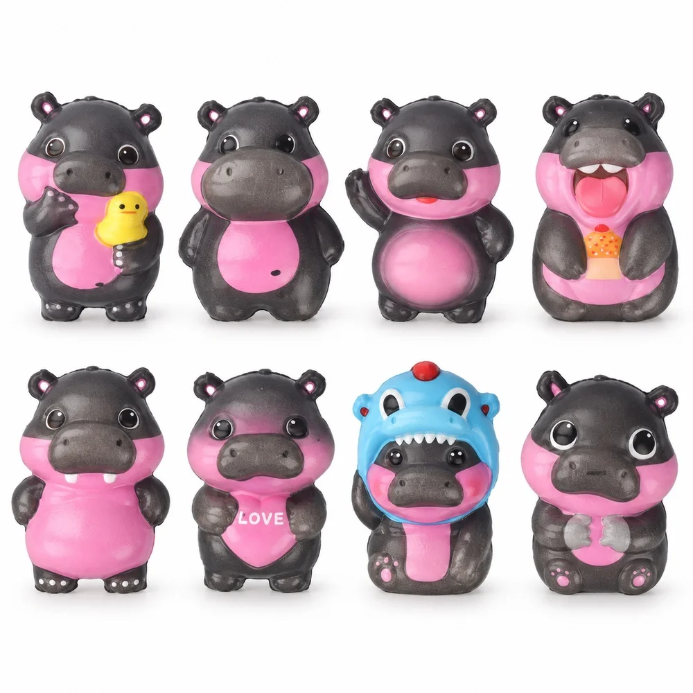 Mini Hippo Squishy Toy Soft PU Foam Slow Rising Cute Pink Black Animal Fidget Gift for Teens and Adults 1 Random Style from 8