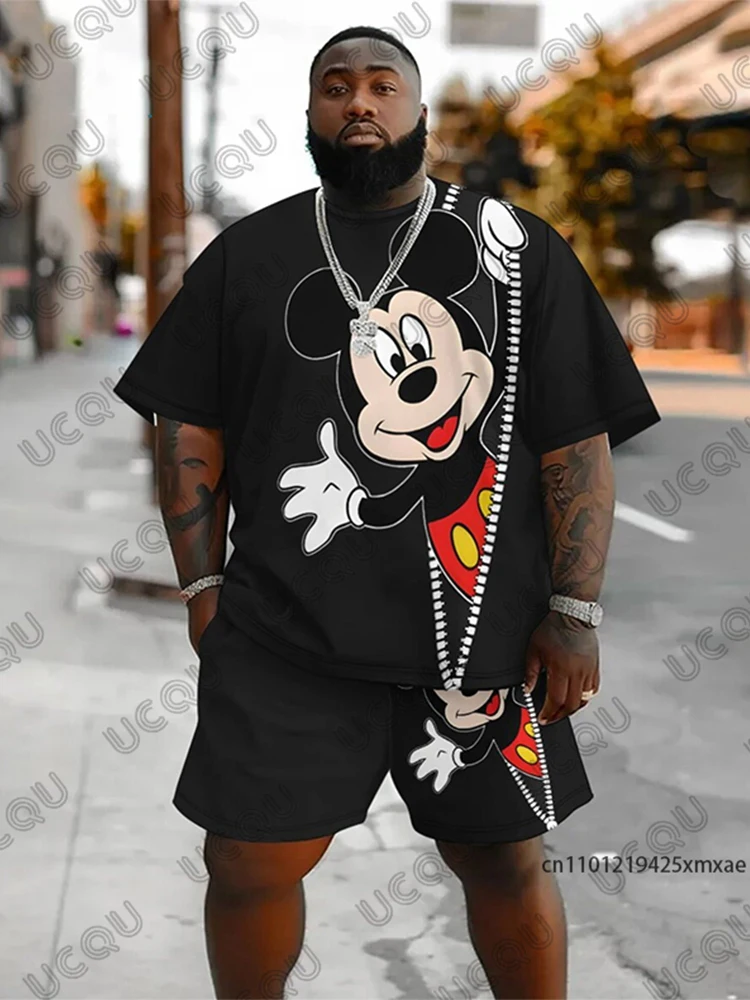 

Summer New Men's Sets Disney Mickey Mouse Print Short Sleeve T-Shirt+Shorts Suit Casual Set Sports Streetwear 2 Piece Outfits