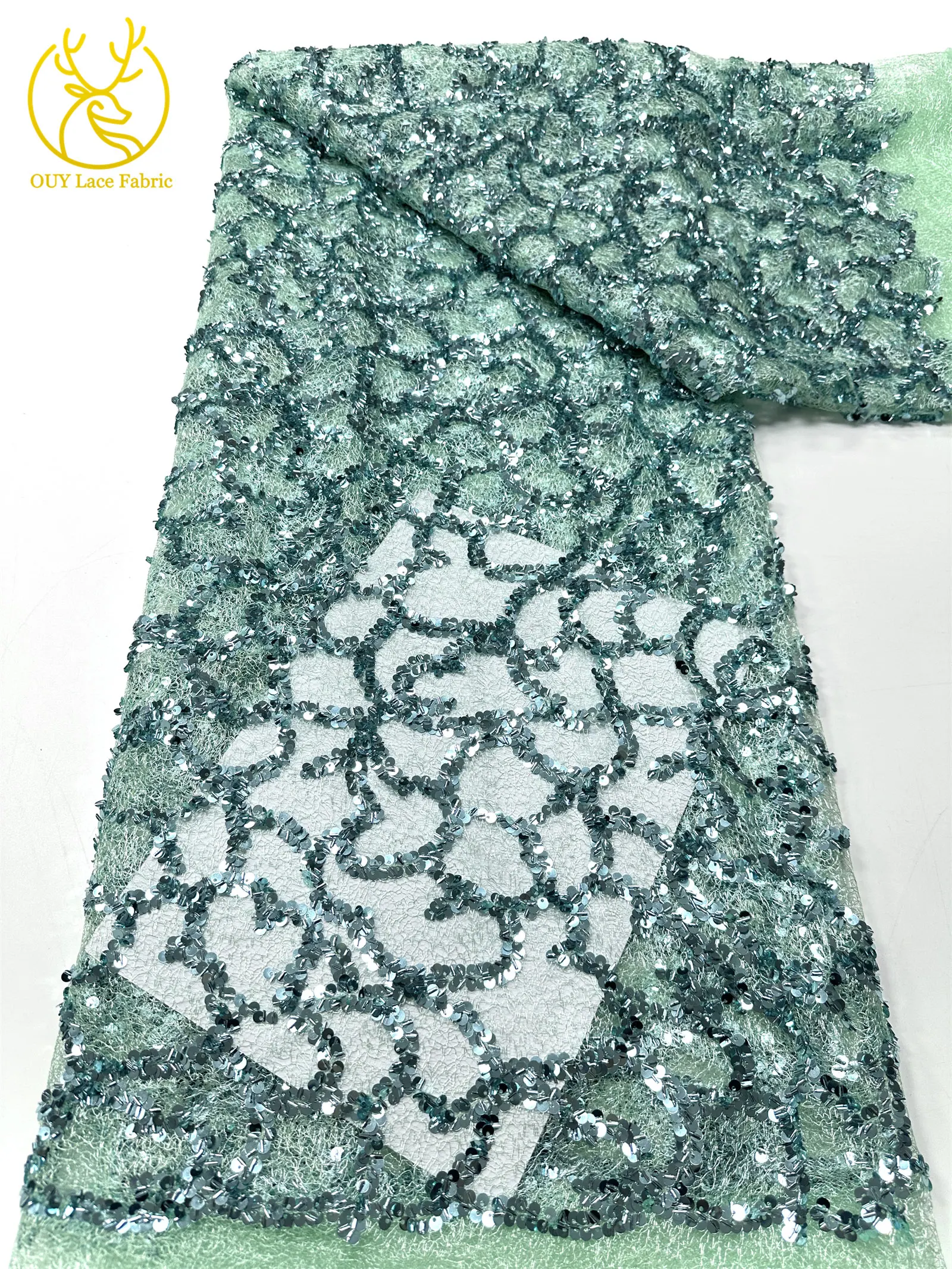 Großhandel Französischer Spitzenstoff 2026 Hochwertiger afrikanischer nigerianischer Pailletten-Spitzenstoff, geeignet für Partykleid-Nähmaterial – Detail 17