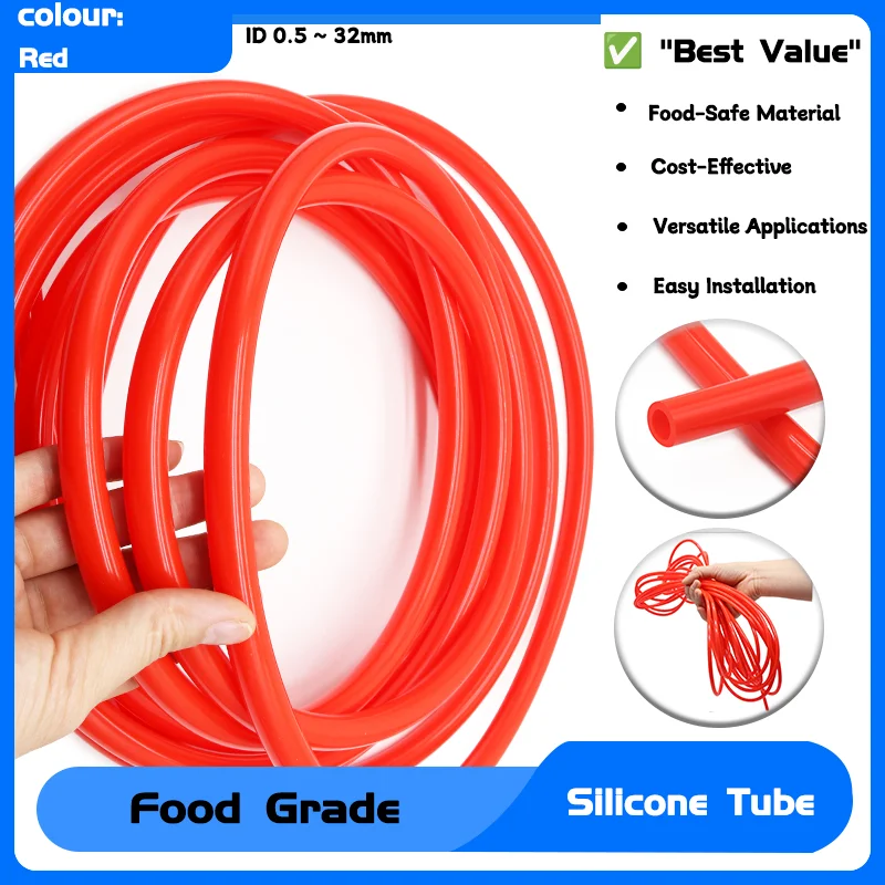 

Food Grade Tasteless High Temperature Resistant Flexible Drink Water Pipe Garden Hose 1~10meters Red Silicone Tube ID 0.5 ~ 32mm