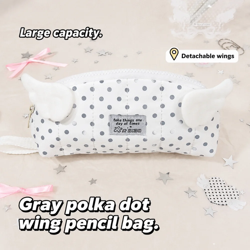 Ins Polka Dot Print Pencil Case Multi-Layer Large Capacity Pencil Pouch Handheld Shell Shaped Pen Bag Gift