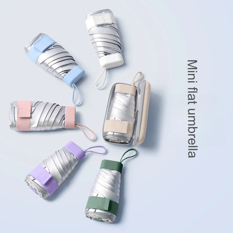 Mini UV Protection Women Umbrella Titanium Silver Sunscreen Umbrellas Five Folding Capsule Umbrella Sunny and Rainy Umbrella