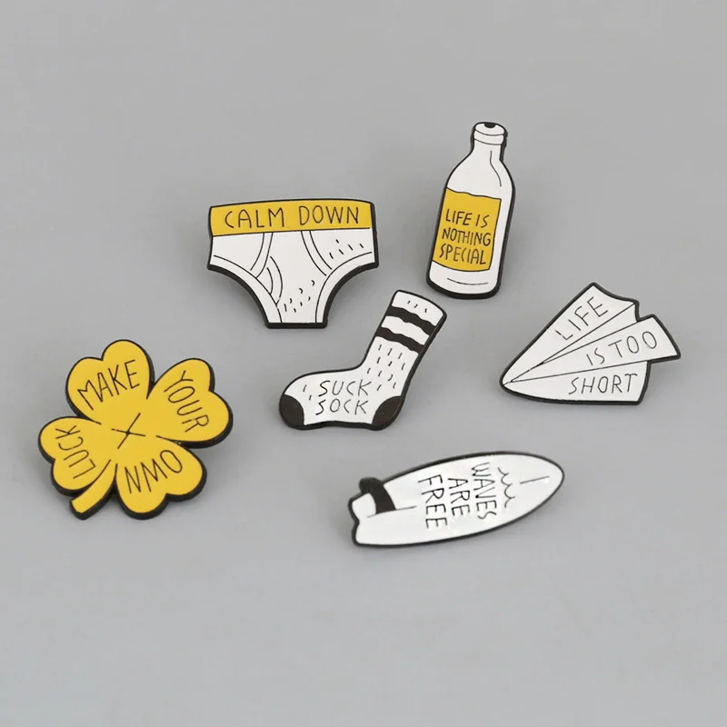 Funny Socks Shorts Surfboard Enamel Brooches Cool English Short Sentence Lapel Badge Pins Jewelry Party Gifts For Women Girls