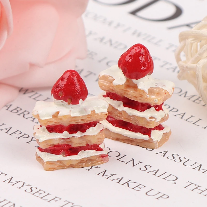 2pcs 1:12 Mini Strawberry Cake Napoleon Cake Dollhouse Miniature Accessories