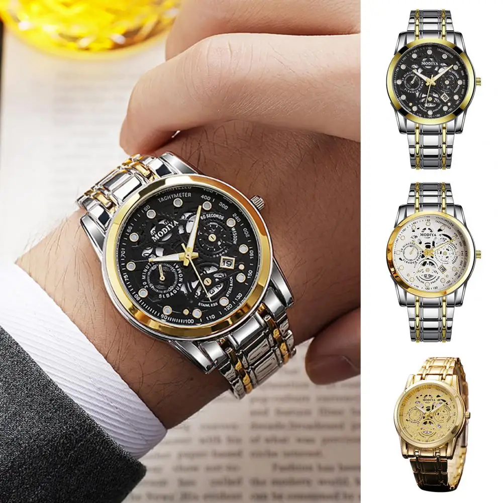 Creative Design Watch Exquisite Men\'s Quartz Wristwatch with Night Light Date Display High Accuracy Alloy Strap Formal for Men