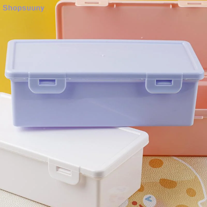 [SU]1Pcs Clear Colorful Pencil Box Large Capacity Plastic Organizer Storage Boxes For School Bulk Stackable Design[SU]