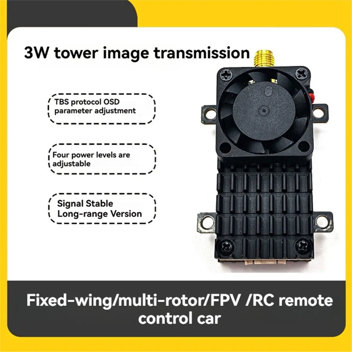 New Electronics 5.8G 3W 48CH VTX Switchable Video Transmitter TBS Protocol OSD Configuration for 5-20KM FPV Long Range Racing Dr