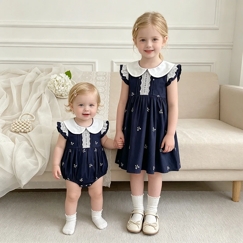 2026 Neuer Sommer 0-24M Säuglings-Baby-Strampler Ärmellos Baumwolle Baby Mädchen Party Schwestern Kleid 2-6 Jahre Kinder Prinzessin Bedrucktes Kleid