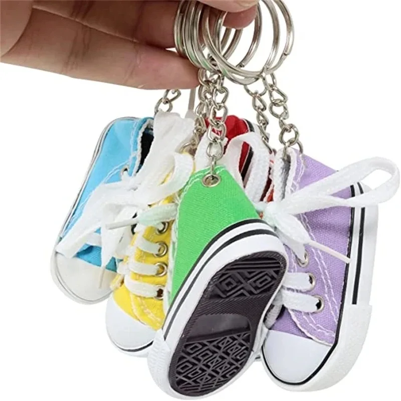 Cute Mini Sport Shoes Pendant Keychain Creative 3D Canvas Sneaker Tennis Shoe Keyrings Car Simulation Trinket Bag Key Holder