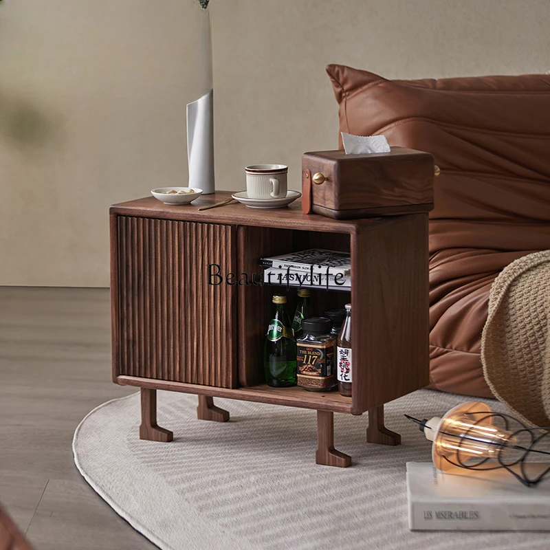 

Sofa Side Cabinet Living Room Side Cabinet Solid Wood Storage Cabinet Side Table Black Walnut Tea Bedside Table