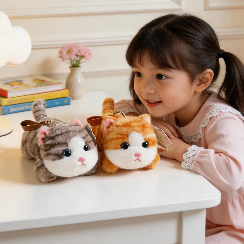 Mini Cartoon Stuffed Animal Little Kitten Fluffly Siamese Cat  Plush Toys Desktop Ornam Learning Accompany Doll for Girls Gifts