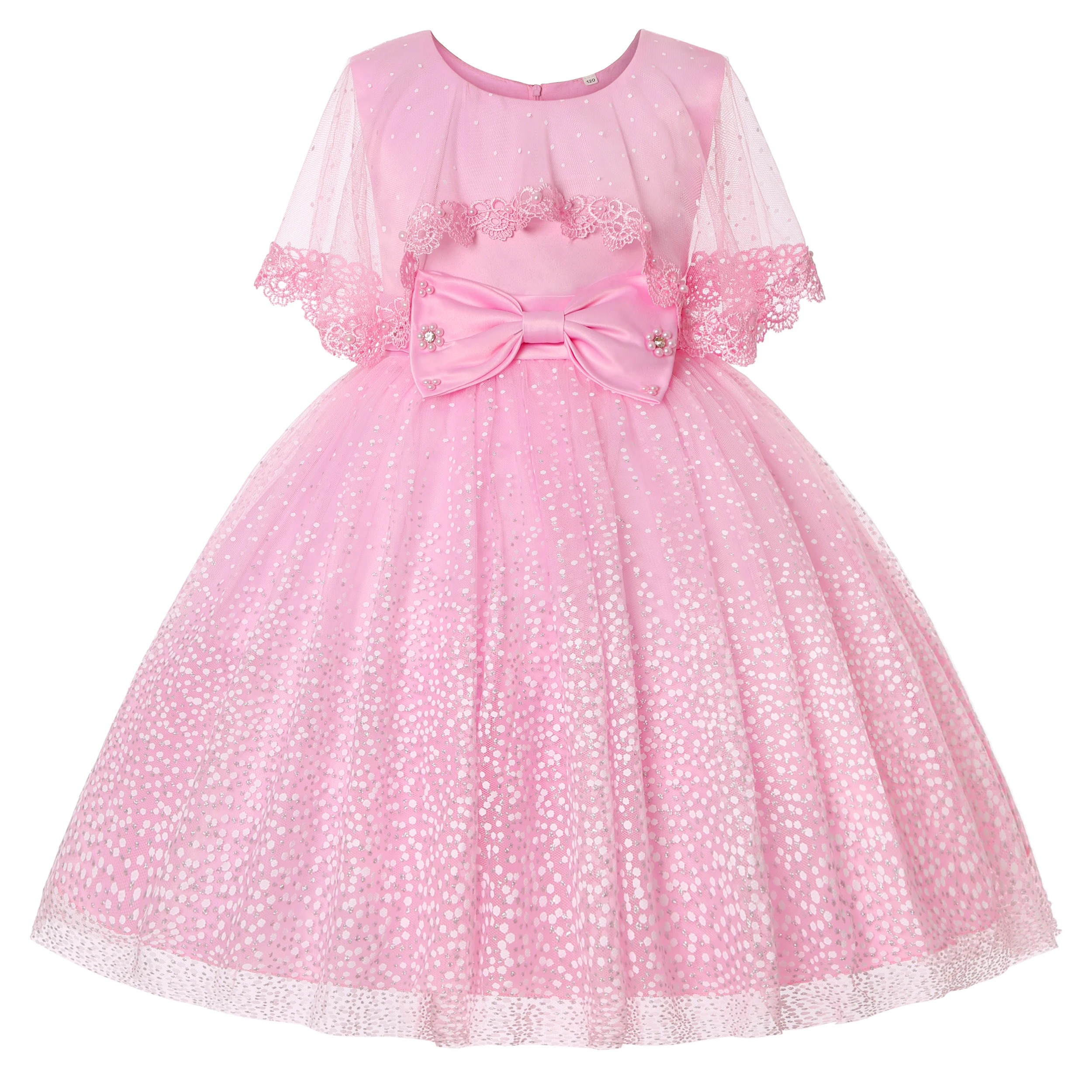 2023 new shawl children's dress Girls' holiday party dress net bow children's dress ins