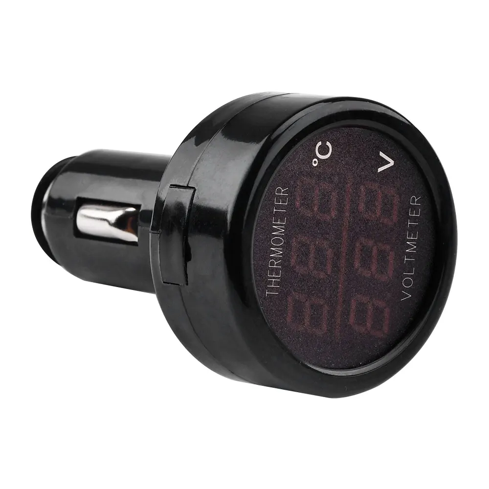 8V 36V Digital DC Voltage Car Voltmeter Thermometer Cigarette Lighter Style 2 in 1 Battery Monitor Voltage Temperature Meter