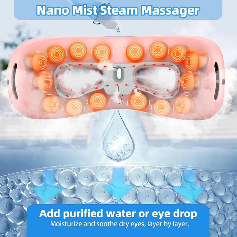 ผู้ขายที่ดีที่สุด 2025 ผลิตภัณฑ์ดูแลสุขภาพเพลงสมาร์ทไอน้ําอุปกรณ์นวดตาร้อนและเย็นเครื่องนวดตาพร้อมการบีบอัดความร้อน