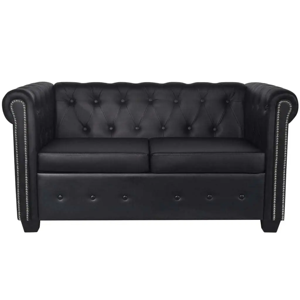 Stylish Black Chesterfield 2-Seater Sofa | Durable Artificial Leather Couch for Living Room