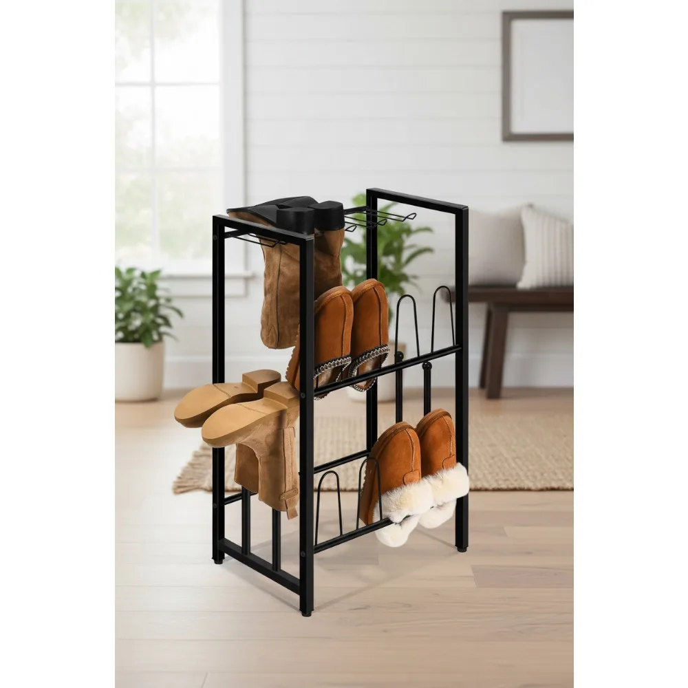 

Vertical Metal Boot Rack, Space-Saving Shoe Organizer for Tall Boots and Sneakers, Holds 8 Pairs, Black